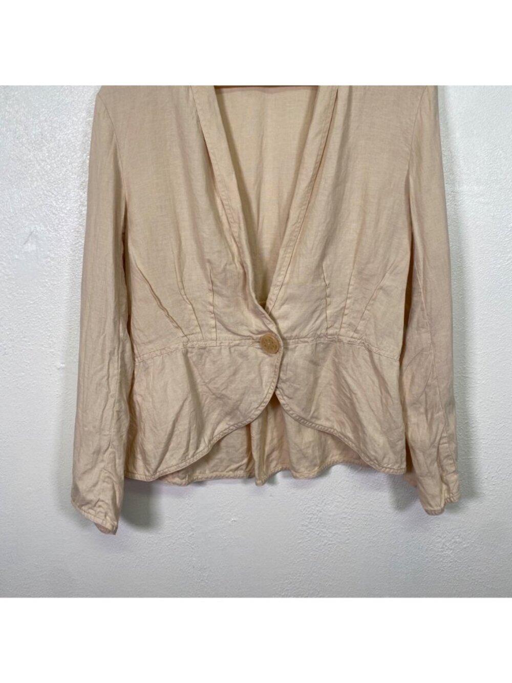 J. Jill Beige 100% Linen Button-Front Long-Sleeve Peplum Blazer Jacket M - Picture 11 of 13